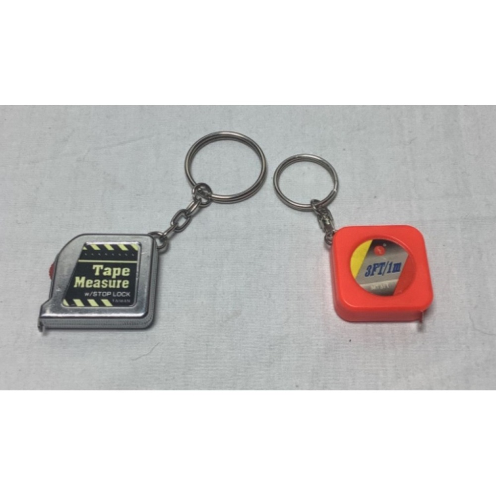Two Mini Tape Measure Keychains Lot metal plastic 3 foot Stop lock